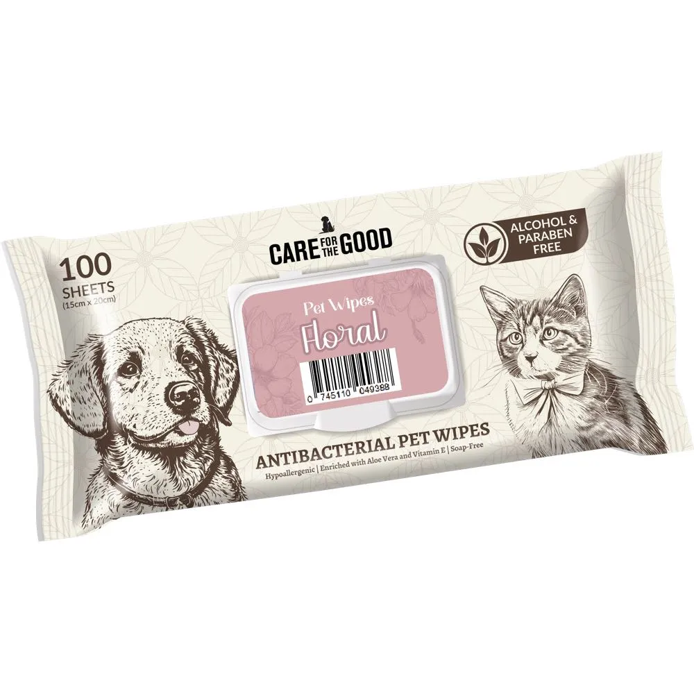 3 FOR $11.70: Care For The Good Antibacterial Pet Wipes For Cats & Dogs (Floral) 100pc