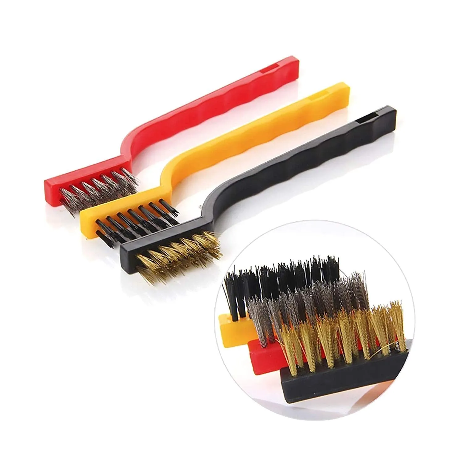 3 Pcs Mini Wire Brush Set Steel Brass Nylon Brush Cleaning Metal Rust Clean