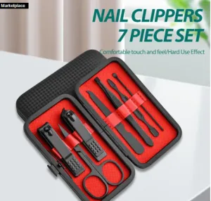 7pcs Black Nail Clippers Stainless Steel Pedicure Manicure Tool Ear Digging Set