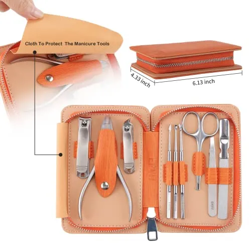 9 in 1 Manicure Set Professional, Stainless Steel Fingernail and