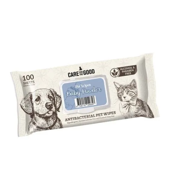 Care For The Good Antibacterial Wipes For Dogs & Cats (Baby Powder)