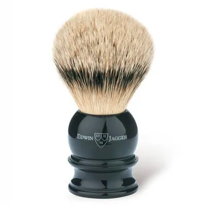 Edwin Jagger Silvertip Handmade English Shaving Brush and Stand in Ebony, Large