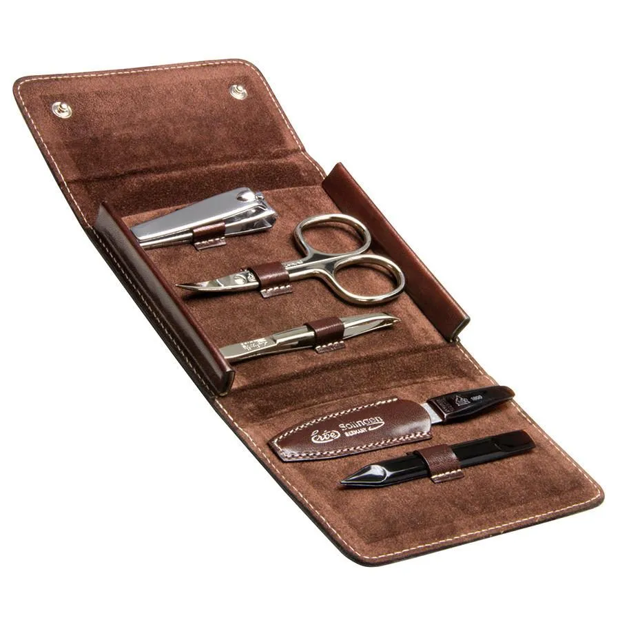 Erbe Solingen 5-Piece Manicure Set, Antique Cowhide Brown Snap Case