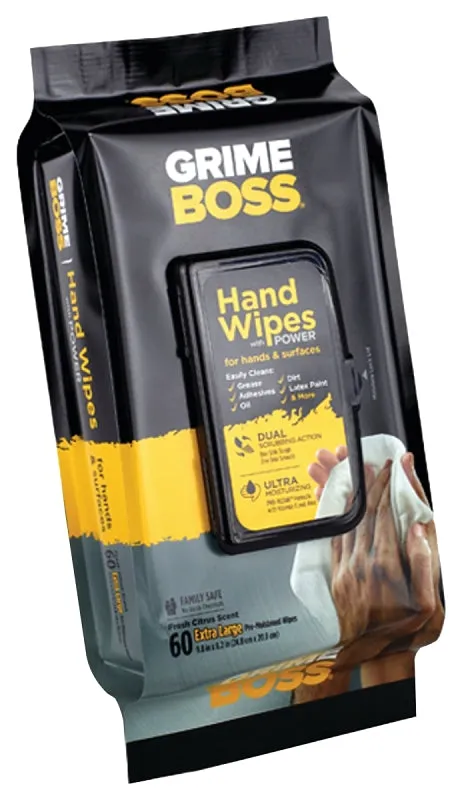 Grimeboss M956S8X Cleaning Wipes, 9.8 in L, 8.2 in W, Citrus :EA: QUANTITY: 1