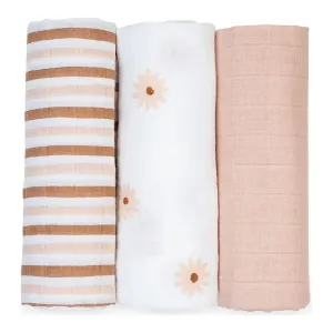 Lulujo 3-Pack Cotton Muslin Swaddle Blankets Set - Daisies