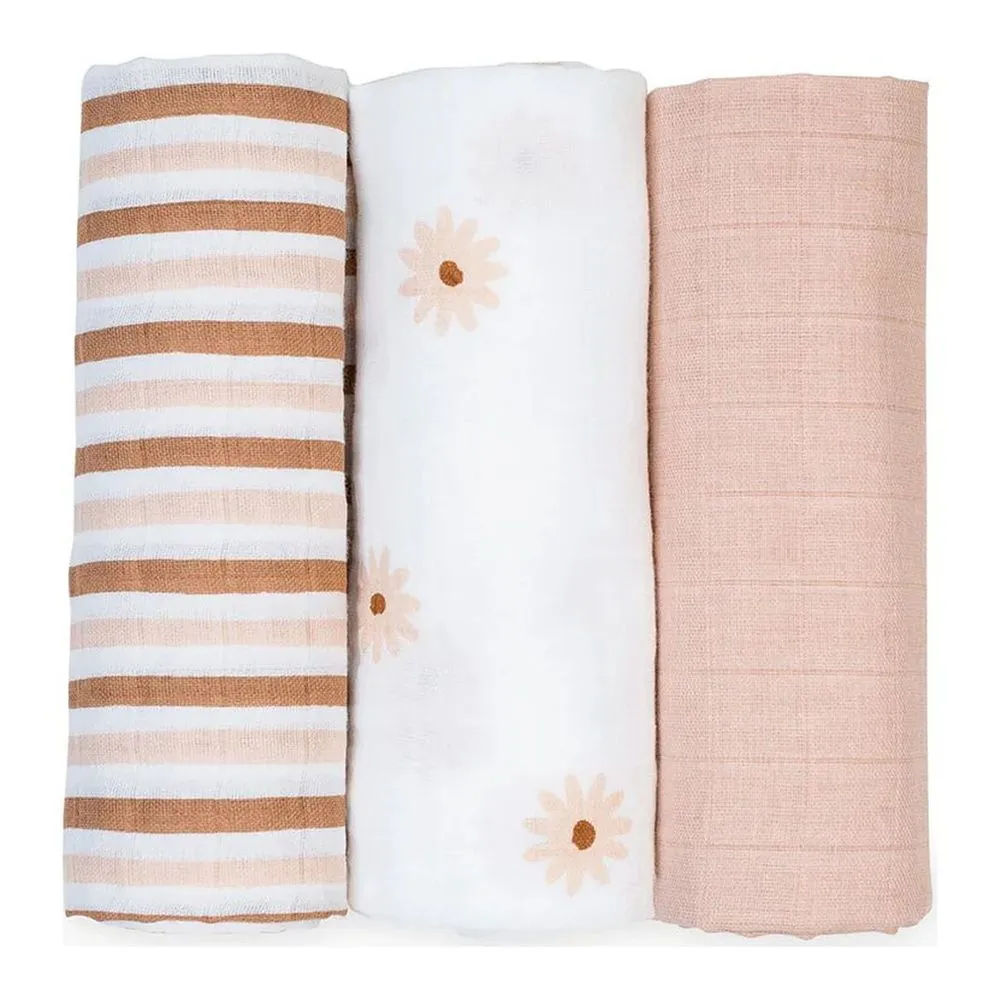 Lulujo 3-Pack Cotton Muslin Swaddle Blankets Set - Daisies