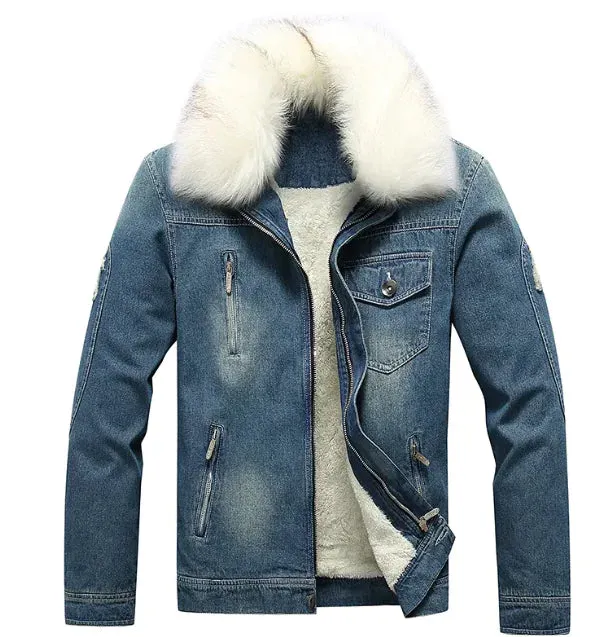 Men's Winter Fur-Lined Denim Jacket