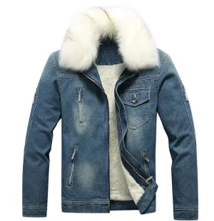 Men's Winter Fur-Lined Denim Jacket