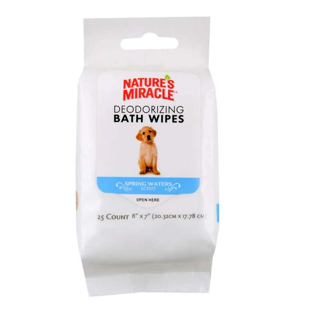 Natures Miracle Deodorizing Bath Wipes Spring Waters Scent 25ct