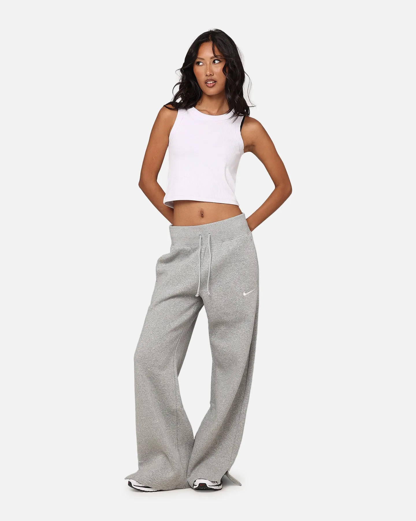 Nike Women's Sportswear Pheonix Fleece High Waisted Wide Leg Sweat Pants Dark Grey Heather