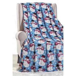 Plush Snowman Throw Blanket- Blue