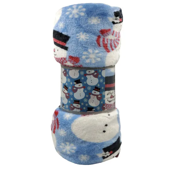 Plush Snowman Throw Blanket- Blue