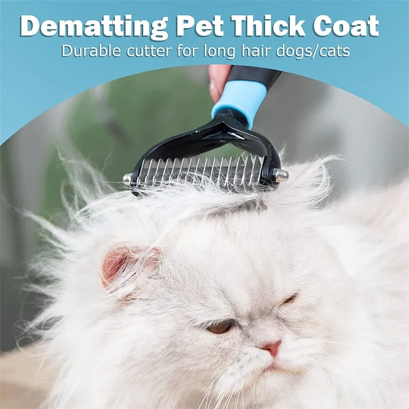 Professional Pet Deshedding Brush 2 Sided Dematting Dog Comb Cat Brush Rake Puppy Grooming Tools Undercoat Shedding Flying Hair