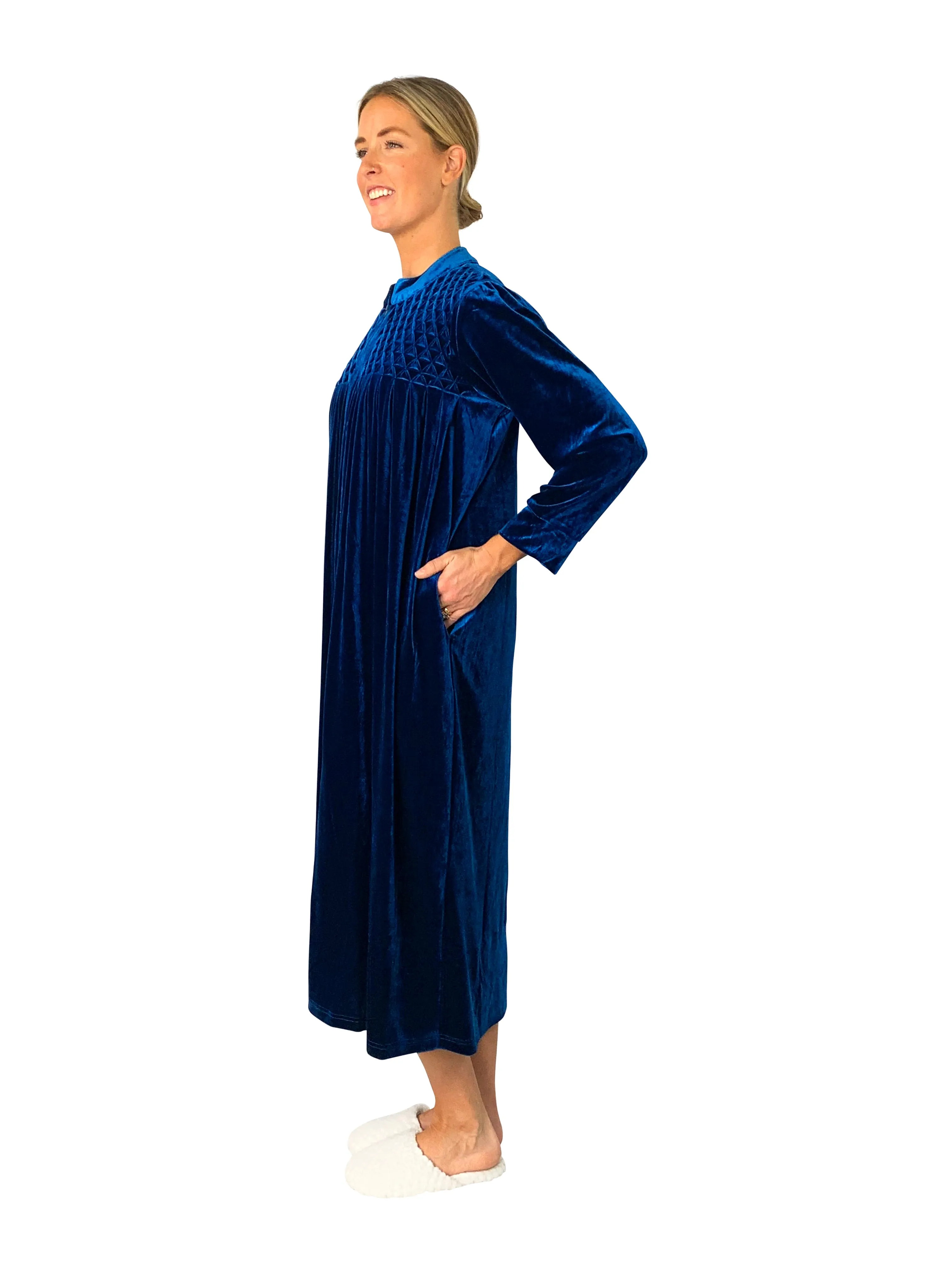 Smocked Velour Zip Front Robe