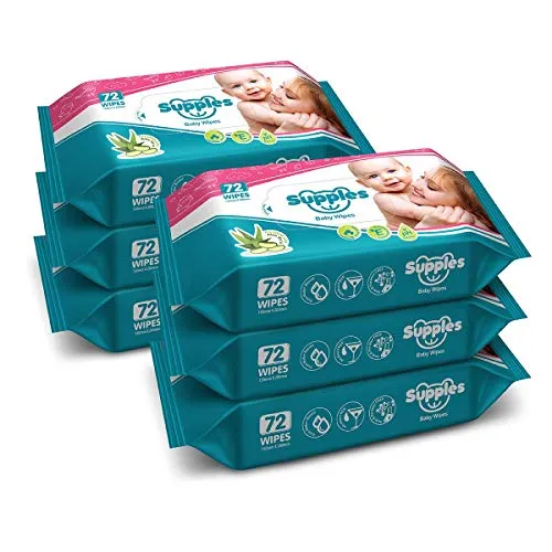 Supples Baby Wet Wipes with Aloe Vera and Vitamin E, 72 Pieces, White (Pack of 6)