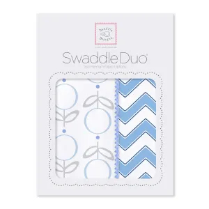 SwaddleDuo - Geo Floral & Chevron , Blue