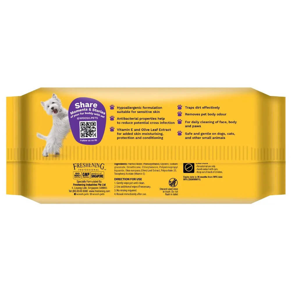 Woosh Fragrance-Free Unscented Antibacterial Pet Wipes 100pcs